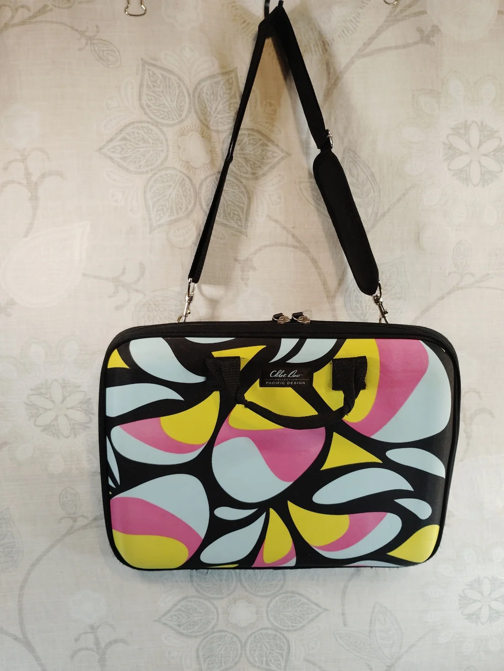 Chloe Dao Hard Shell Laptop Crossbody Bag  In Black Multi-Color Patterned